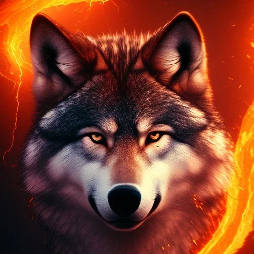 Wolf, red, fire, lava, 8K, dramatic lighting, masterpiece, expert, sharp focus, portrait frame