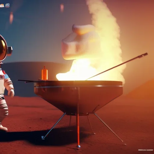 astronaut cooking marshmallows on barbecue from mars unreal engine 5, octan render