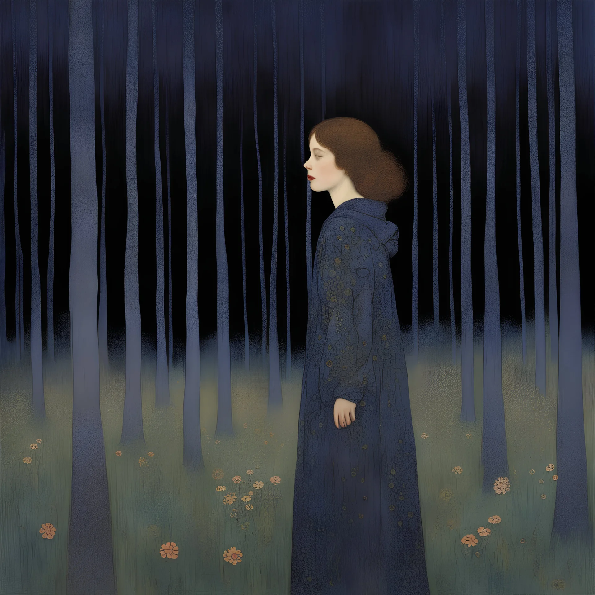 A girl with a in twilight forest by Klimt