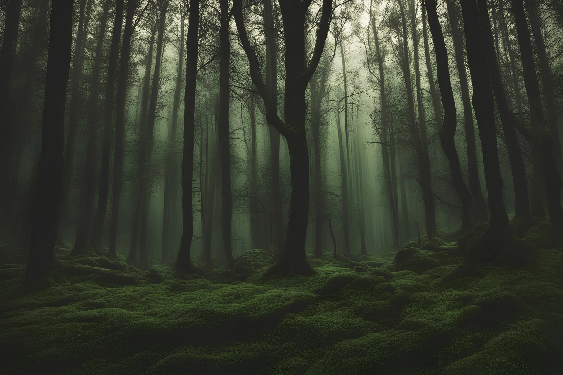 green spooky forest