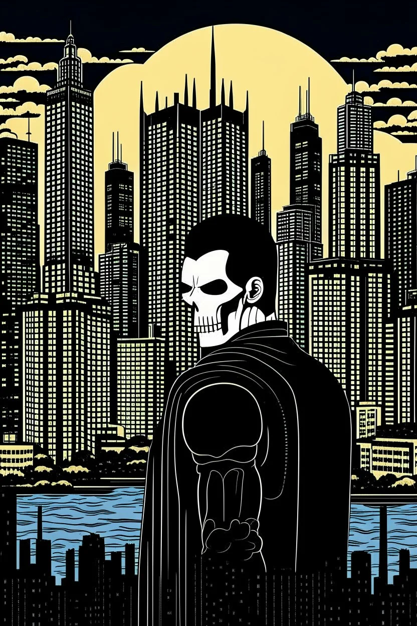 punisher sku;; city in the style of Hiroshi Nagai