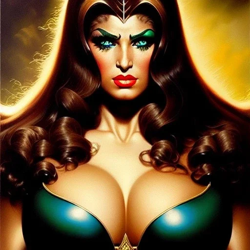 portrait oil on canvas, beautiful busty female Barbarian Warrior,green eyes, ,minimal armor,comic book cover, mystical colors,insanely detailed,realistic,intrincate detail, 16k resolution, masterpiece,Frank Frazetta,Alex Horley, Simon Bisley