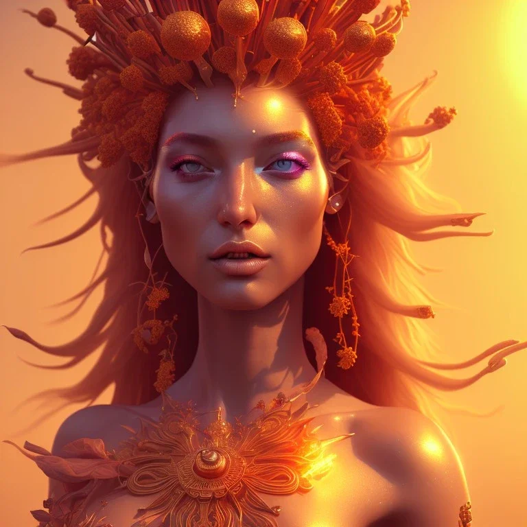 hot flower goddess, by Mahmoud Sai, Cartographic, Circuitry, Golden Hour, Closeup-View, 16k, Lumen Global Illumination, Diffraction Grading ,