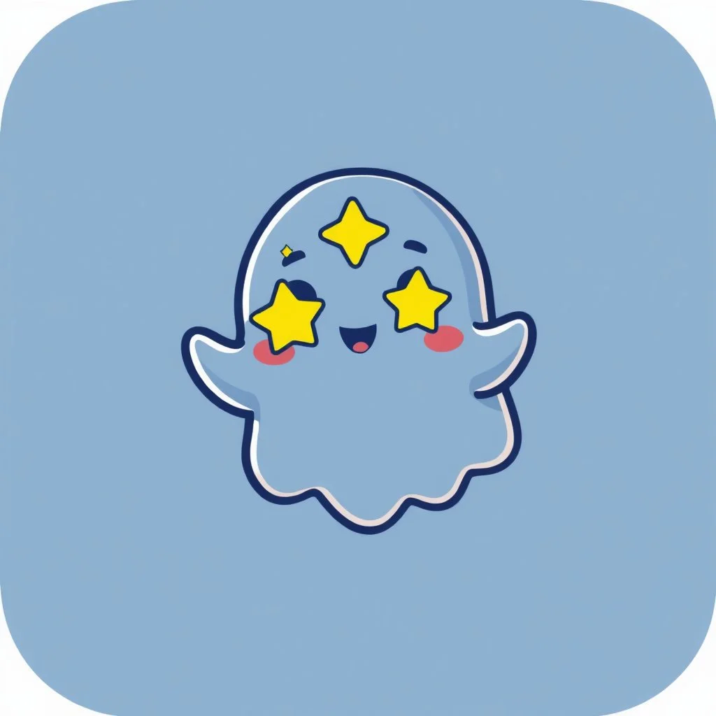 The icon for a service called Gaste. It should feature a cute ghost that has stars as its eyes. It should look super happy