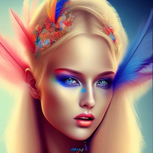 beautiful women with colorful feathers