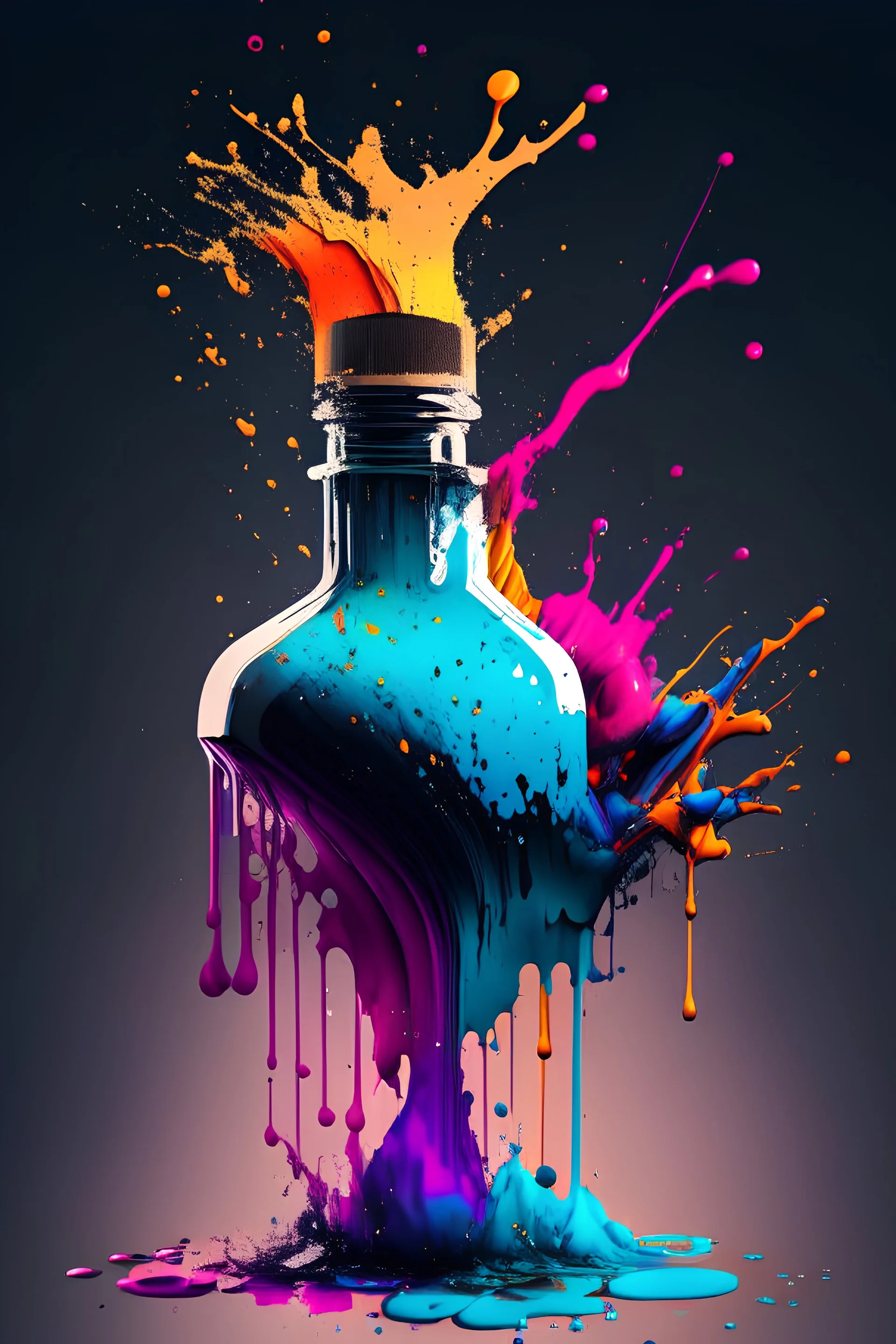 vector art ready to print highly detailed illustration of a ink bottle splashing a colorfull ink, 4k, highly detail, ultra realistic, cinematic lighting, 8k, vivid, colorfull lighting, surreal photography, portrait