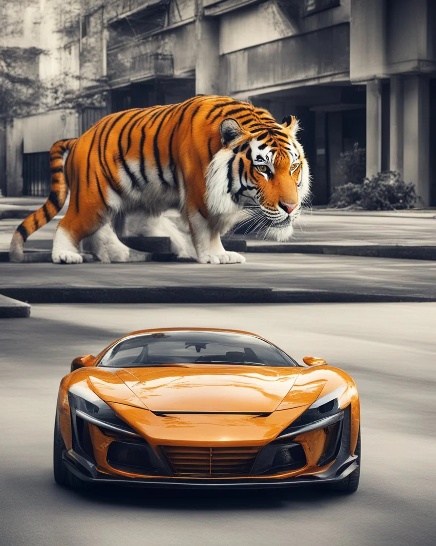 Combination of tiger and sports car