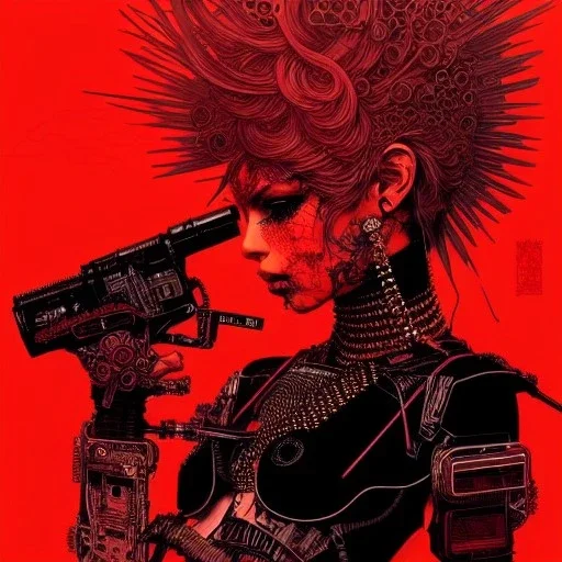 beautiful punk girl, hyper detailed, hyperdetailed, intricately detailed, illustration by <kilian eng> <Yoji Shinkawa>, darkred tones,