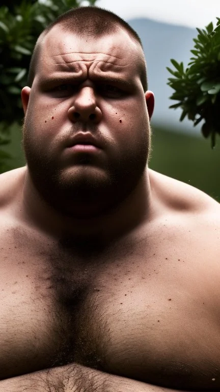 back portrait close up photography of a marocan ugly angry dirty burly stocky chubby farmer 31 years old, bullneck, strong arms, big belly, very sweat, long beard, very angry, angry eyes, near an olive tree , in the Italian countryside , September sun, ambient occlusion, DSLR, cinematic shot, hyper detailed photography, photorealistic, 50mm lens , strong side light, back view