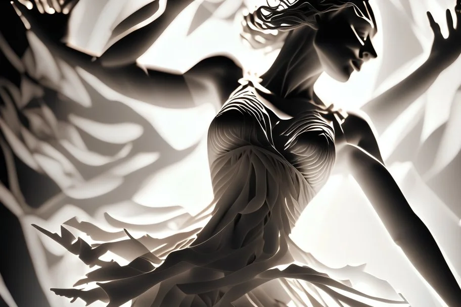 papercut, closeup, dynamically dancing woman S<AI in sunshine, mist, fog, reflection Weight:1 intricate details, HDR, beautifully shot, hyperrealistic, sharp focus, 64 megapixels, perfect composition, high contrast, cinematic, atmospheric, moody Weight:0.9, shading pastel and charcoal