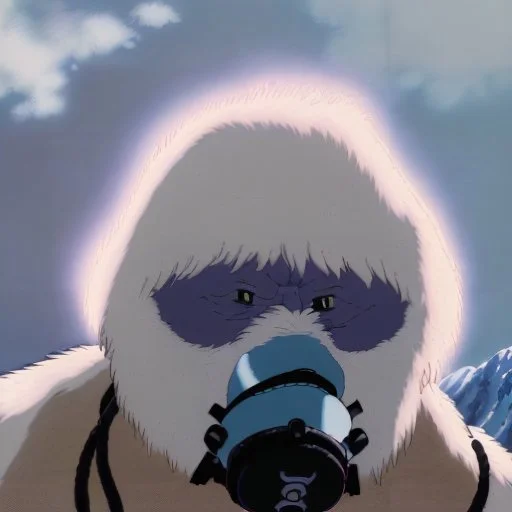 A yeti wearing a respirator