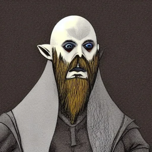 Nosferatu with white skin and a beard made of tentacles as a Russian Orthodox vampire with yellow eyes and vampire fangs