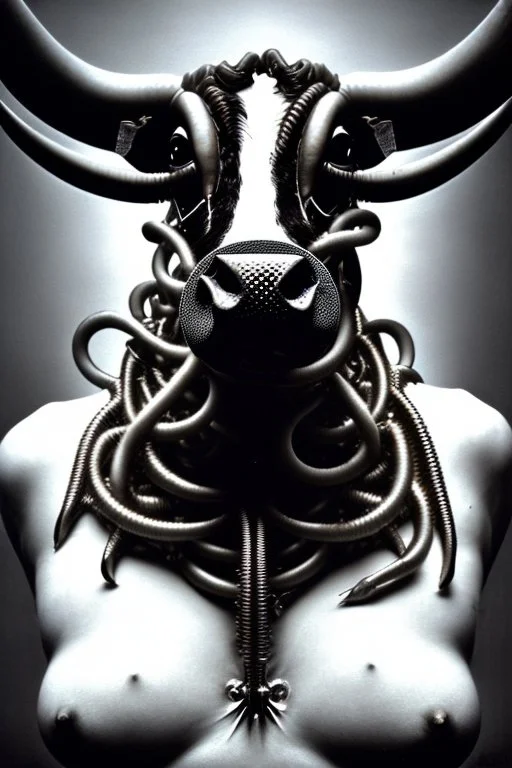 a very insane outrageous portrait of a cow in (H.R giger) style with lots of alien tenticles, being held at gun point in a (grungy toilet)::26, from new york subway, 8k