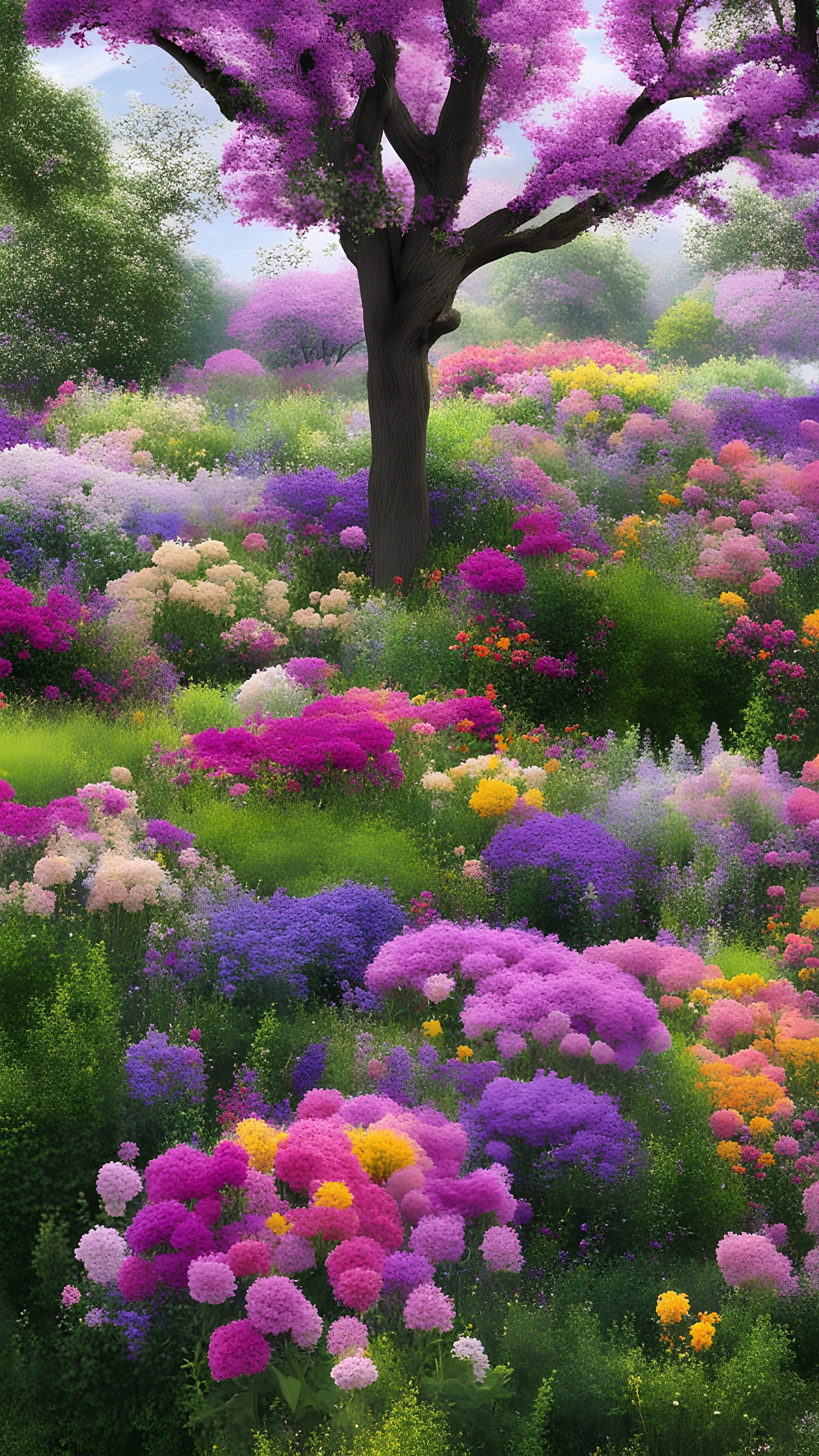 There are many beautiful flowers and trees