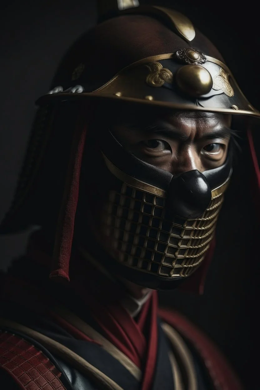 samurai with helmet and mask portrait