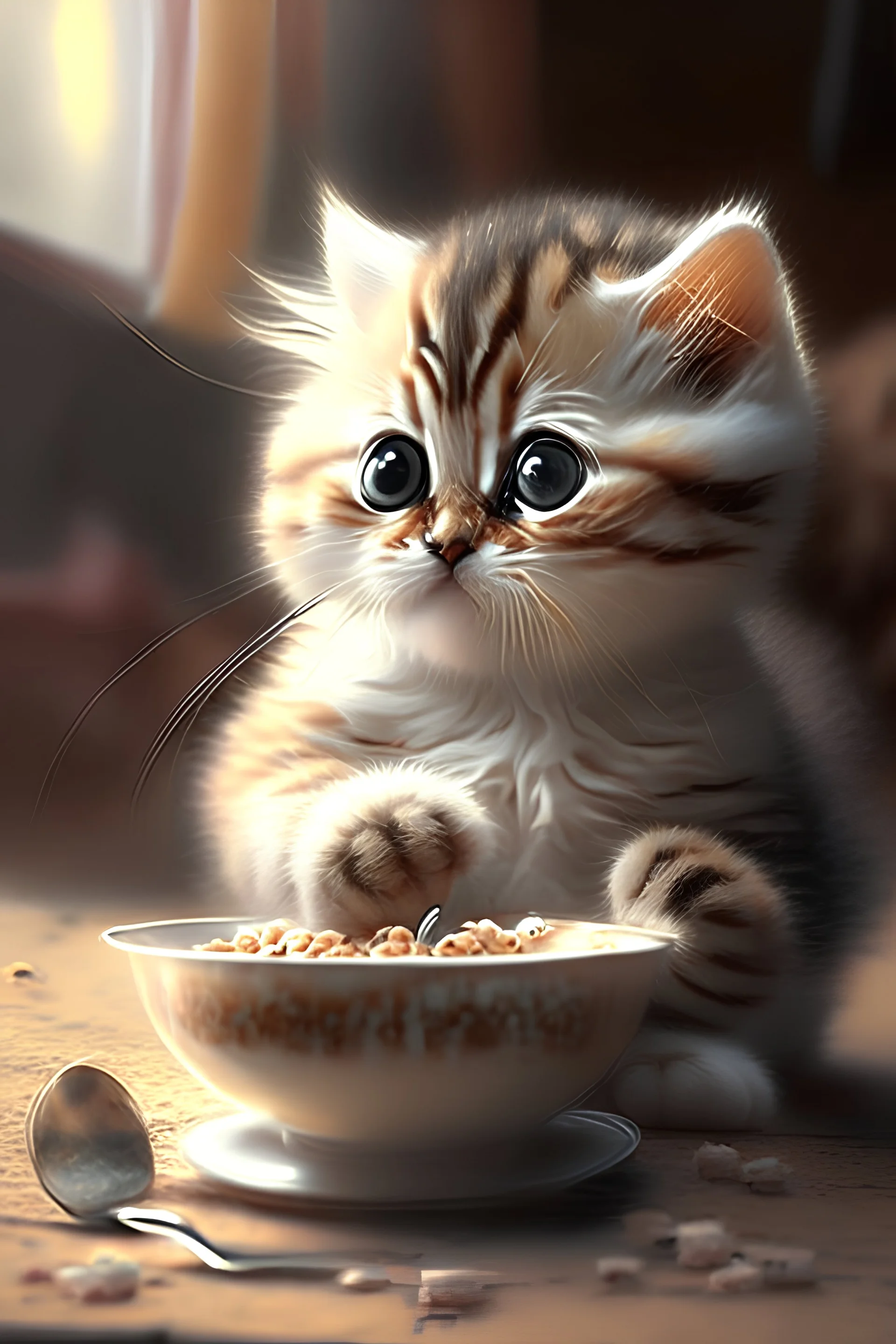 The cute cat eating