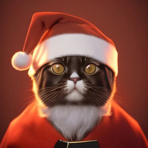 a beautiful portrait of a cute cat dressed as santa, by greg rutkowski, high key lighting, volumetric light, digital art, highly detailed, fine detail, intricate, ornate, complex, octane render, unreal engine, photorealistic unreal 5.