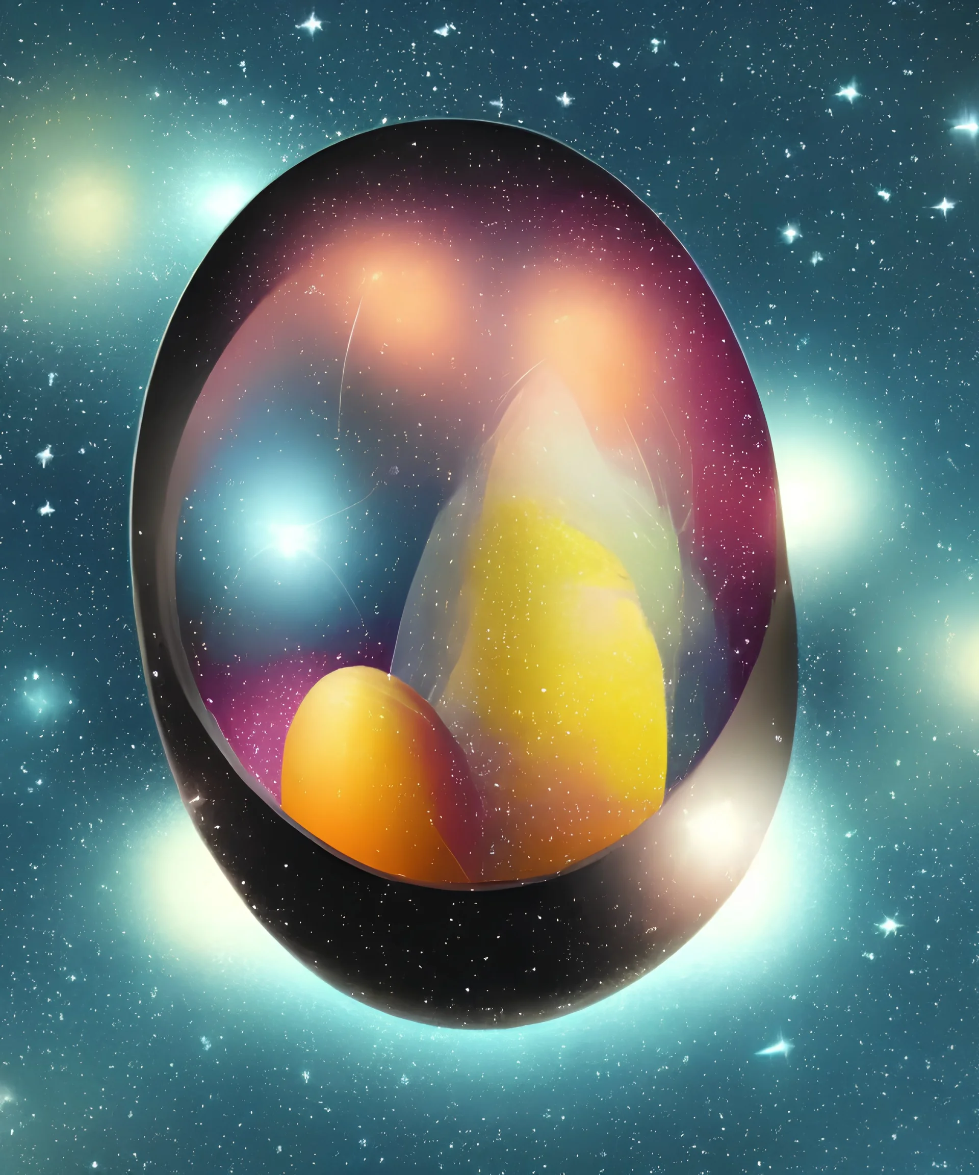 Cosmic being hatching from an egg