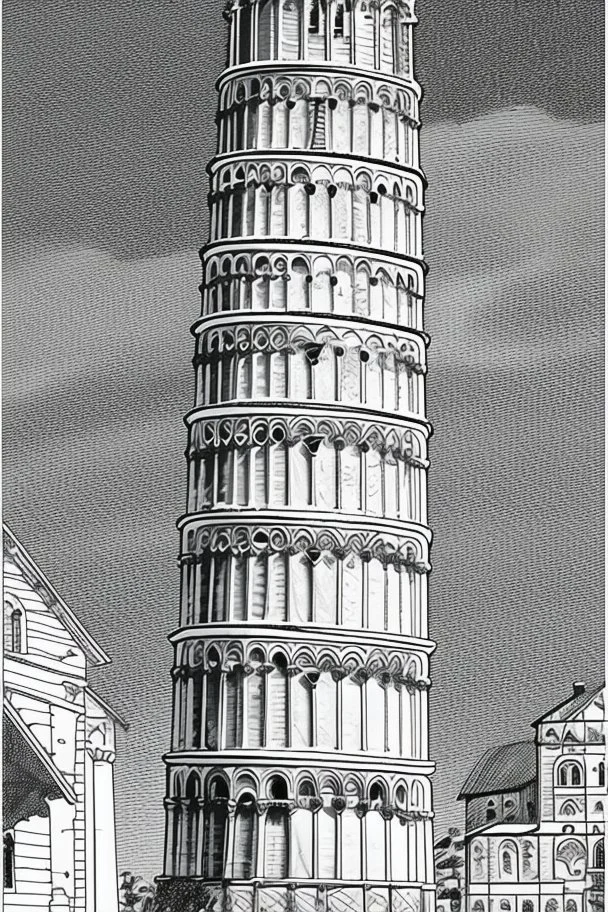 coloring book page of leaning tower of pisa