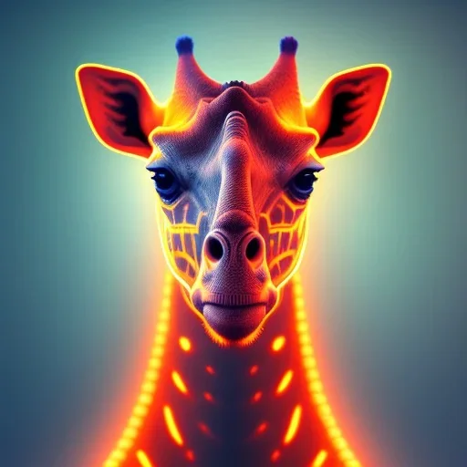 A beautiful portrait of a cyborg giraffe orange neon color scheme, high key lighting, volumetric light high details psychedelic background