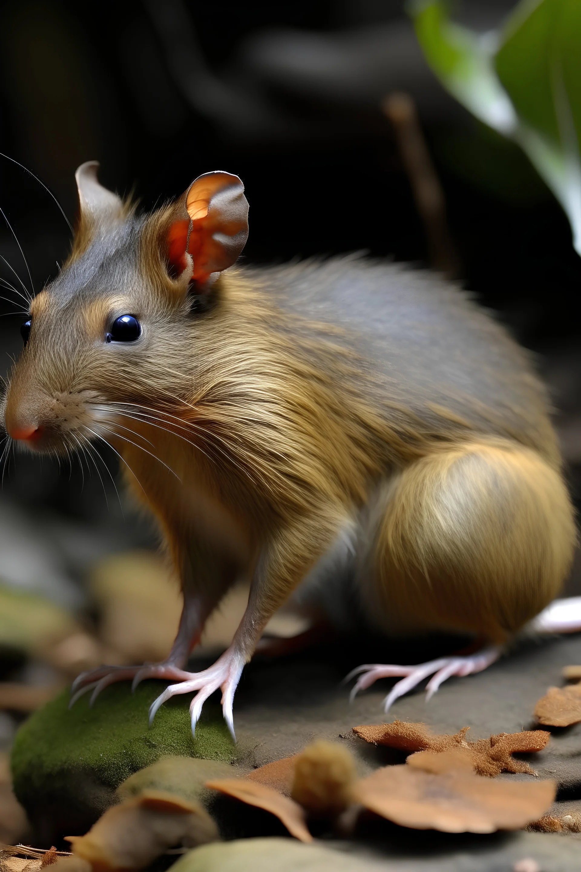 una nueva rara especie de roedor con cuerpo alargado, con patas traseras musculosas, grandes y largas y delanteras hábiles para coger frutos.