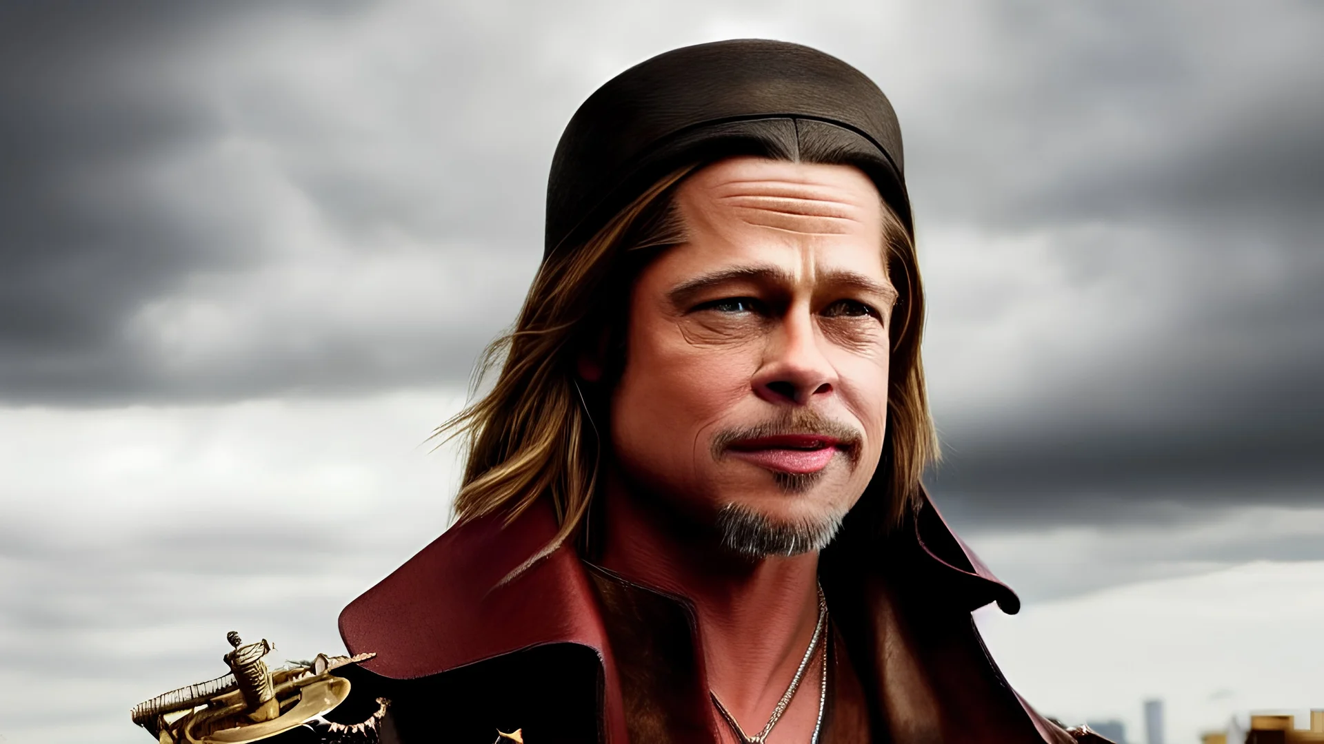 whole body portrait of Brad Pitt as a steampunk character in a steampunk setting, HD 4K, sharp detail, photo-realistic accurate face and features, cinematic lighting, award winning photography