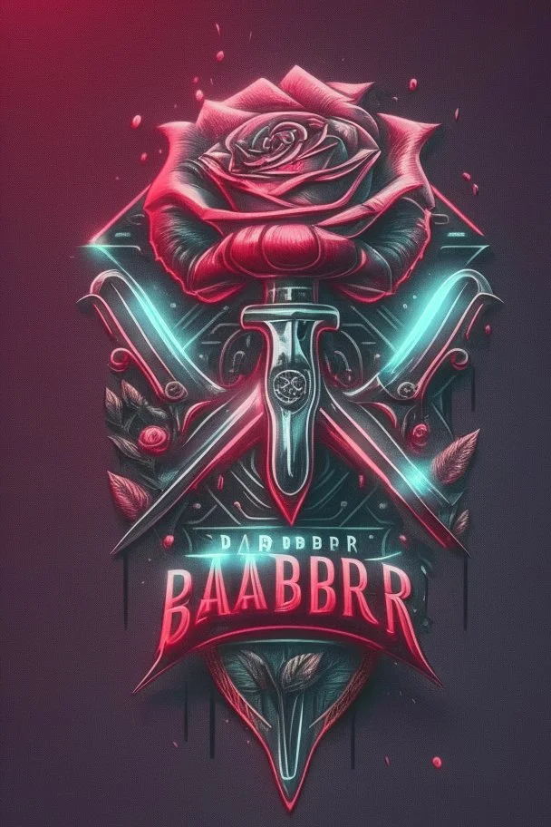 rose mit rasiermesser, haarschneidemaschine und diamant über schriftzug,firmenlogo für friseur barber, name soll SAMO THE BARBER sein, high quality, logo, cyberpunk style,led, symmetrisch, 4k, retro, gentleman