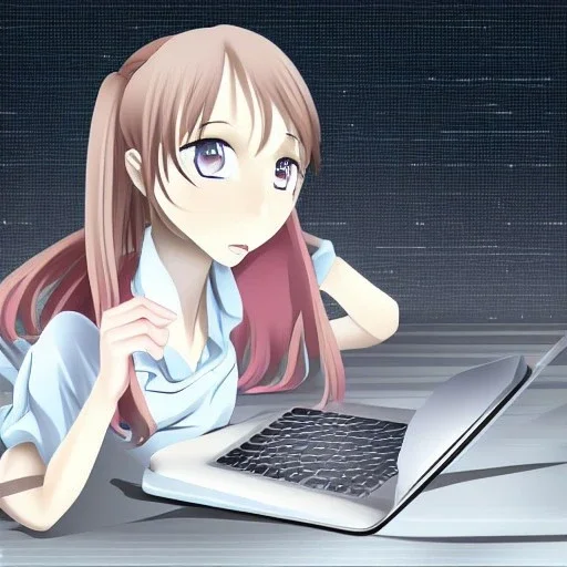 Detailed anime of a girl with a laptop