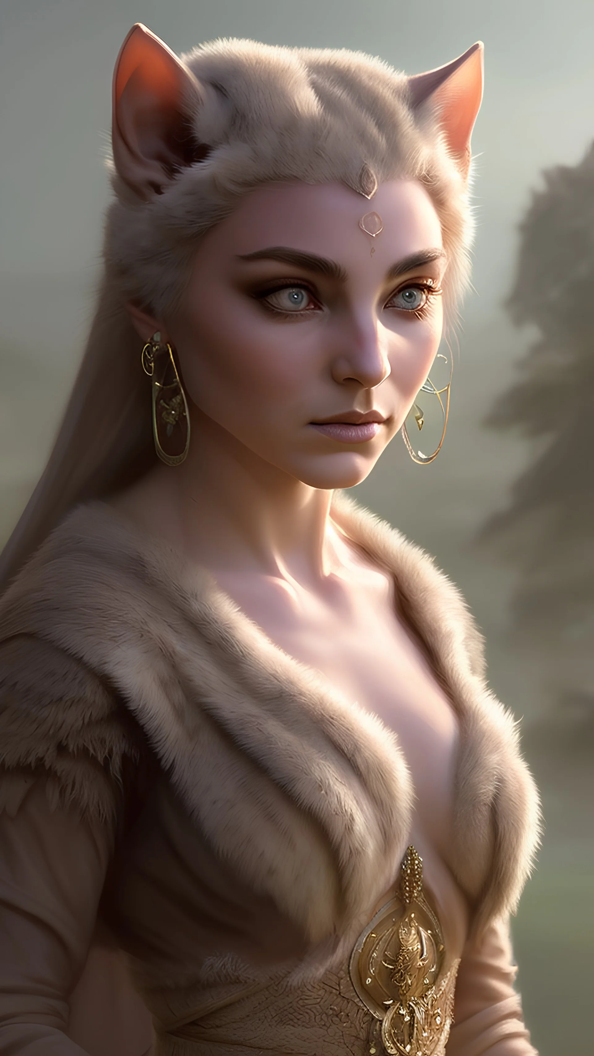 Photoreal Detailed d&d character portrait, oasis scene with mist and the sun is visible in the background, siamese female khajit humanoid from elder scrolls, eyes glowing with mystical energy, fantasy, detailed, catlike face