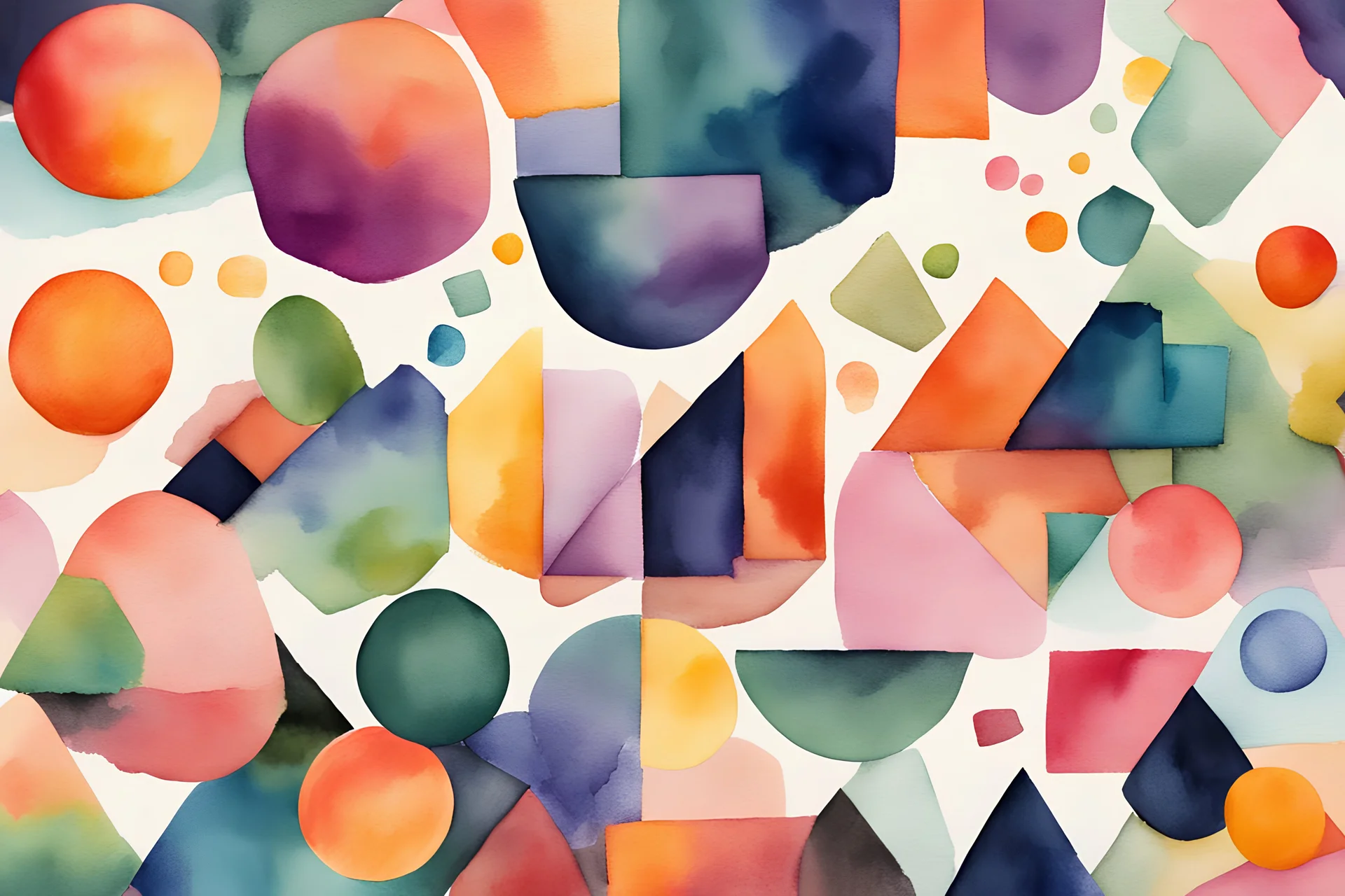 "Whimsical Watercolor Stories": Develop a poster of geometric shapes of all sizes that tells a visual story using watercolor swatches. Let your imagination run wild as you create a narrative through vibrant and expressive colors, vibrant rich shady colorful, shiny metallic feel