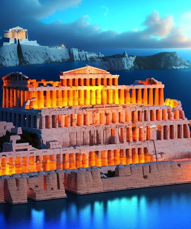 Acropolis of Athens , 8k resolution holographic astral cosmic illustration mixed media by Pablo Amaringo . midjourney style, 8k, photorealistic, cinematic lighting, dramatic, atmosphereric,