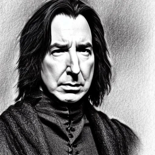 high-quality, fine-detail close-up pen and pencil sketch of alan Rickman as Severus Snape, portrait, young, 8k resolution, intricate, digital art, detailed matte painting, photorealistic, volumetric lighting, brian froud, howard lyon, selina french*, anna dittmann, annie stokes, lisa parker, greg rutowski