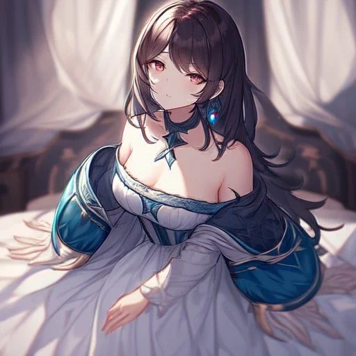 Clear focus, High resolution, [1girl], [solo], {cute art style},{in bedroom},{{{ultra detailed}}},{{masterpiece}}, {{ultra detailed}}, {ultra quality}, {dramatic shadows}, {cinematic lighting}, intricate expression,(wearing a off-shoulder maid outfit),({{{Close up of eye}}},(Medium length brown hair, kinda purple, fluffy, hair between eyes)