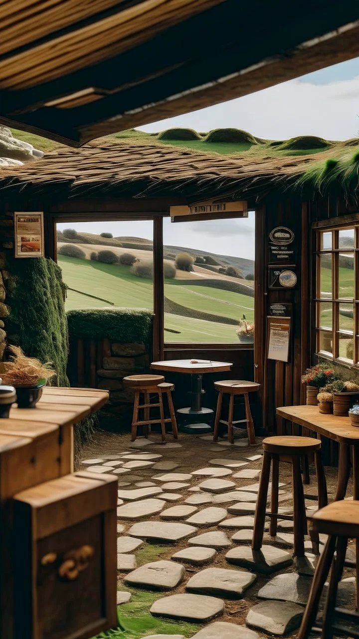 A cozy coffee shop nestled in the midst of Sycamore Gap, with the warm aroma of freshly brewed coffee wafting through the air.