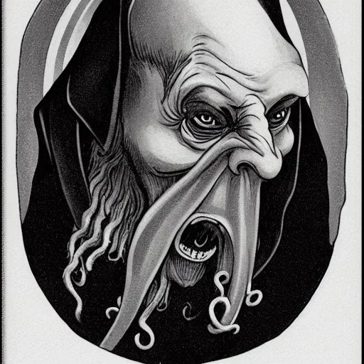 Nosferatu vampire with a fleshy tentacle beard as a Russian Orthodox