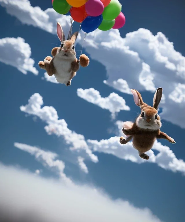 Ultra realistic speed clouds sky scene, wide angle view, childs falling down with many Childs background, rabbit head, inflatable monsters, circus dress style, feather color, free jumping flying, many trinkets, hair monster, many jelly beans, balls, color smoke, smile, happy, extreme, wind, clouds sea, 20,000 feet altitude, stratosphere, soft color, highly detailed, unreal engine 5, ray tracing, RTX, lumen lighting, ultra detail, volumetric lighting, 3d, finely drawn, high definition.