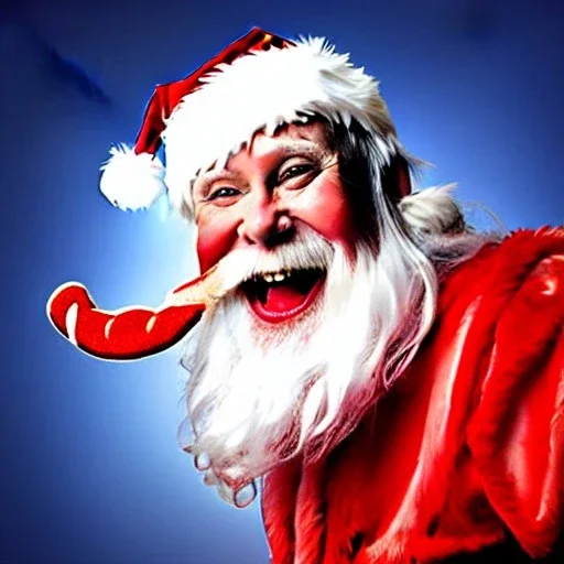 wings, freaky crazy Santa with wings, laughing, flying, satan wings