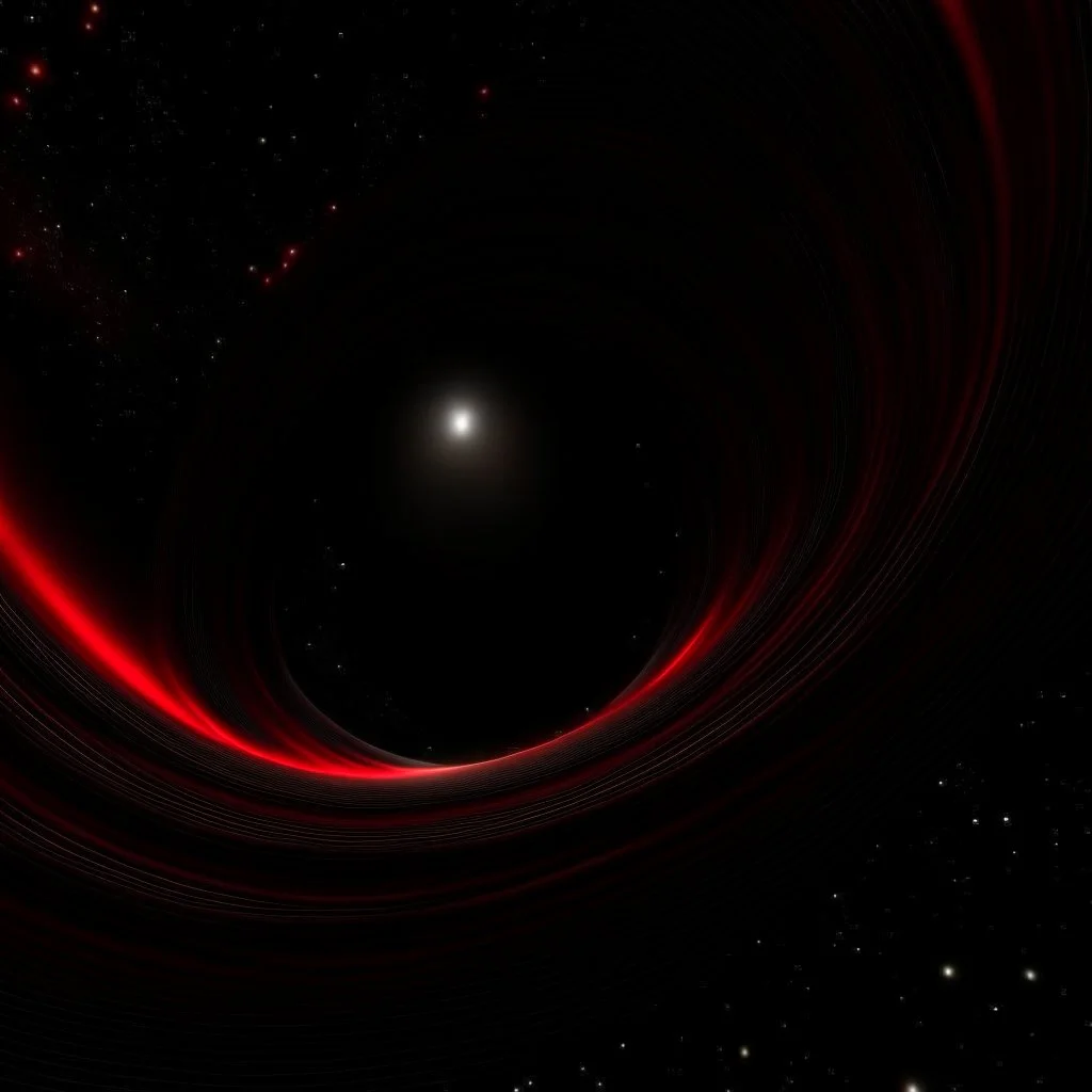 an ominous deep red and black black hole floating in deep space