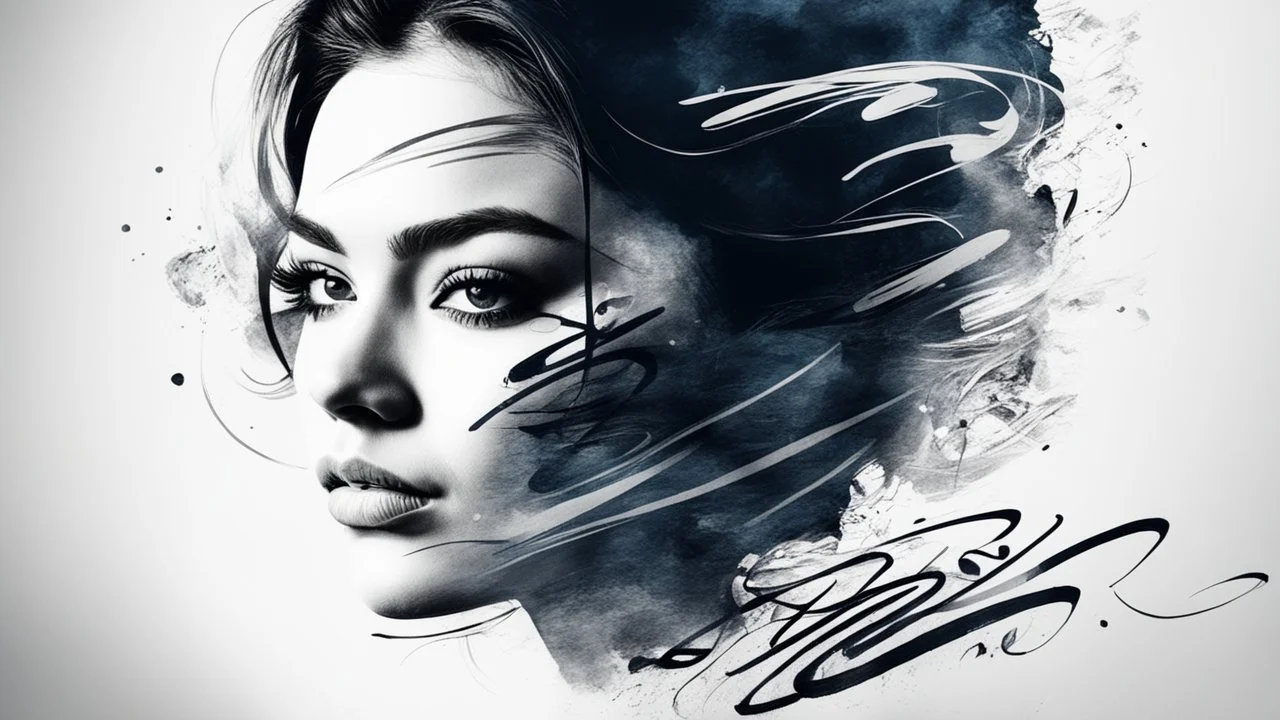 calligraphy Portrait of a woman drawn in calligraphy style, calligraphy text, double exposure,