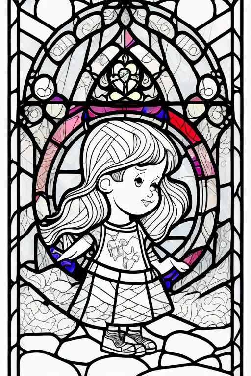 kids coloring page, stained glass window, cartoon style, thick lines, low detail, no shading