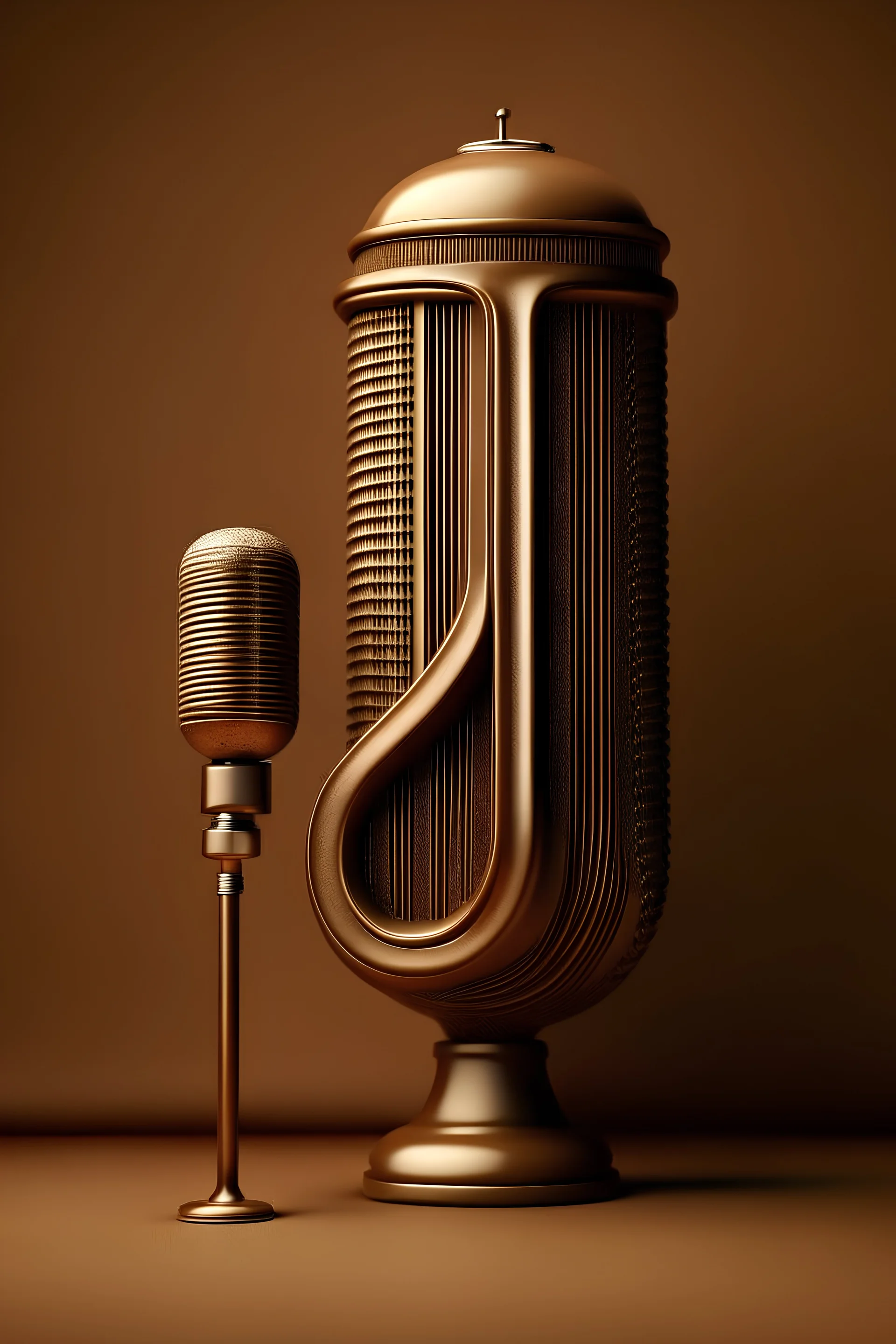 Cursive letter J & vintage microphone beside each other