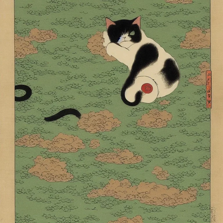 a cat dreaming of duckweed as ukiyo-e