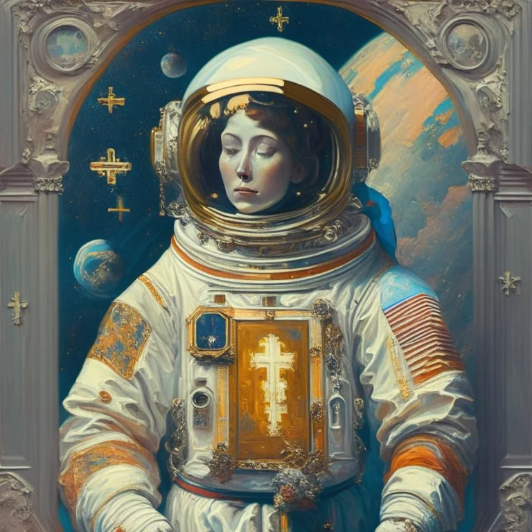 astronaut in the style of orthodox paintings