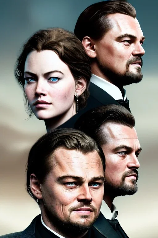 Closeup portrait Leonardo dicaprio and Kate winslate poster Titanic movie