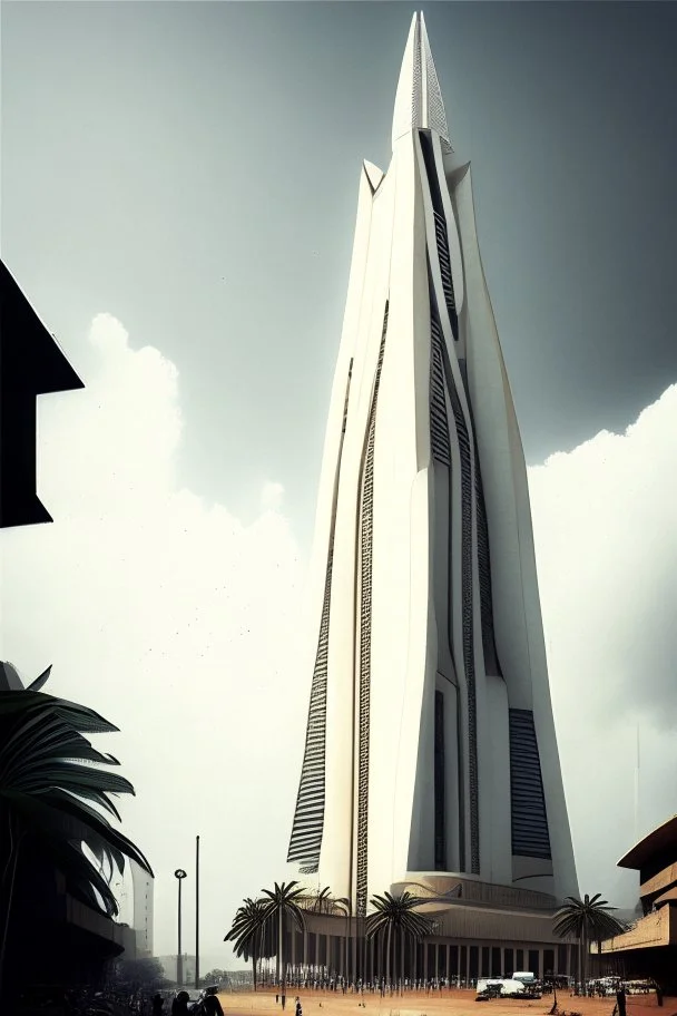 big very tall pointy white dystopian rich uganda city center