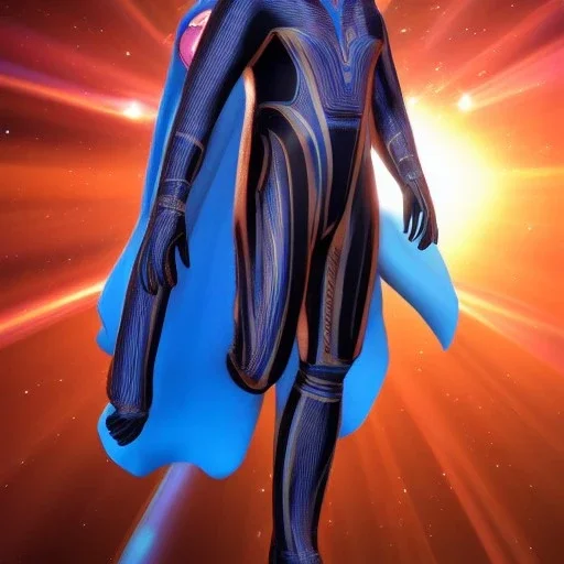 Full body ,Beautiful galactic man, blue eyes, long blond hair, cosmic blue suit, galactic blue backdrop, soft lighting, hyper realistic, unreal engine 5, 16k