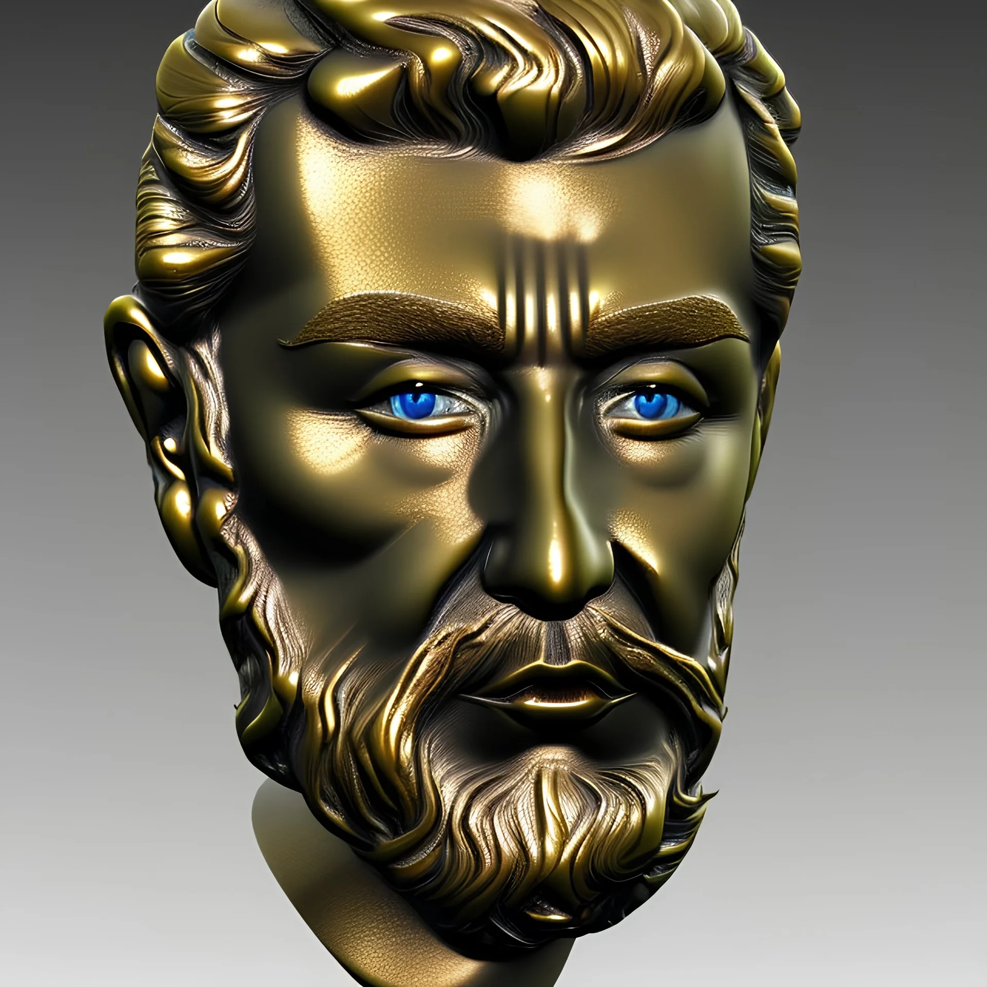 a bronze enameled sculpture of a face