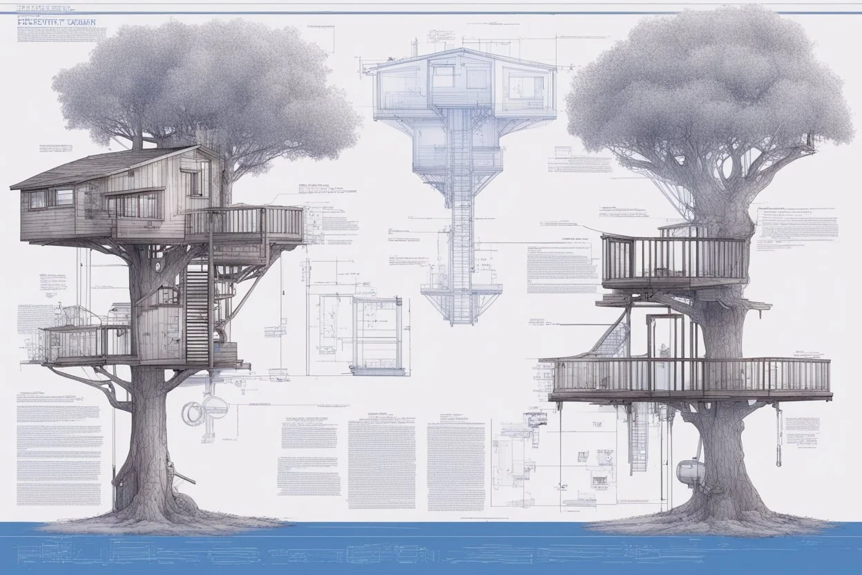 blueprint, tree house, technical, illustration