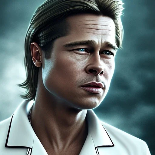 Mystery Brad pitt, pyjamas, Ambiance dramatique, art background, dramatic lighting, volumetric lighting, hyperrealisme, 8k, high quality, lot of details, fit within portrait