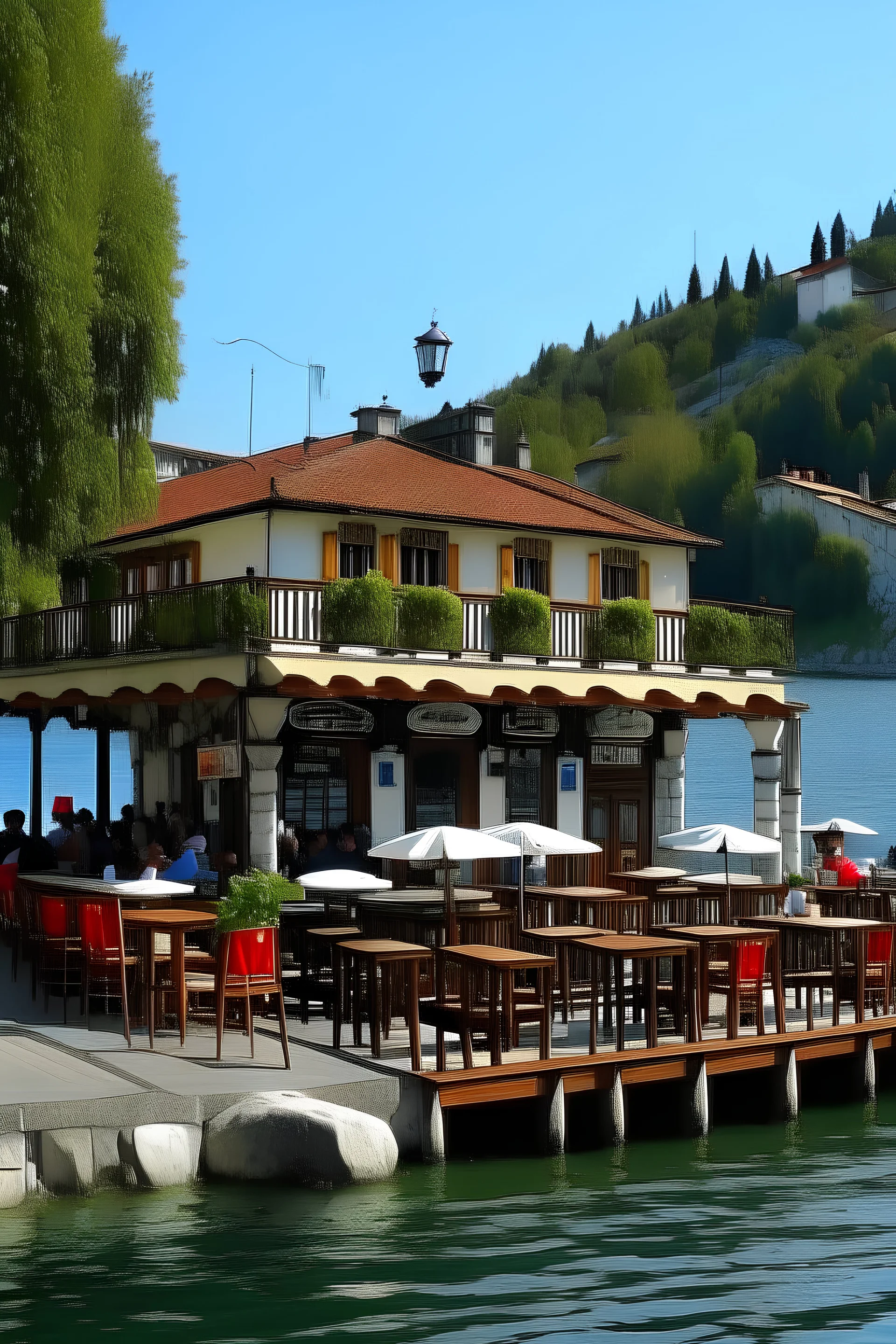 public bar on the lake of the swiss riveria